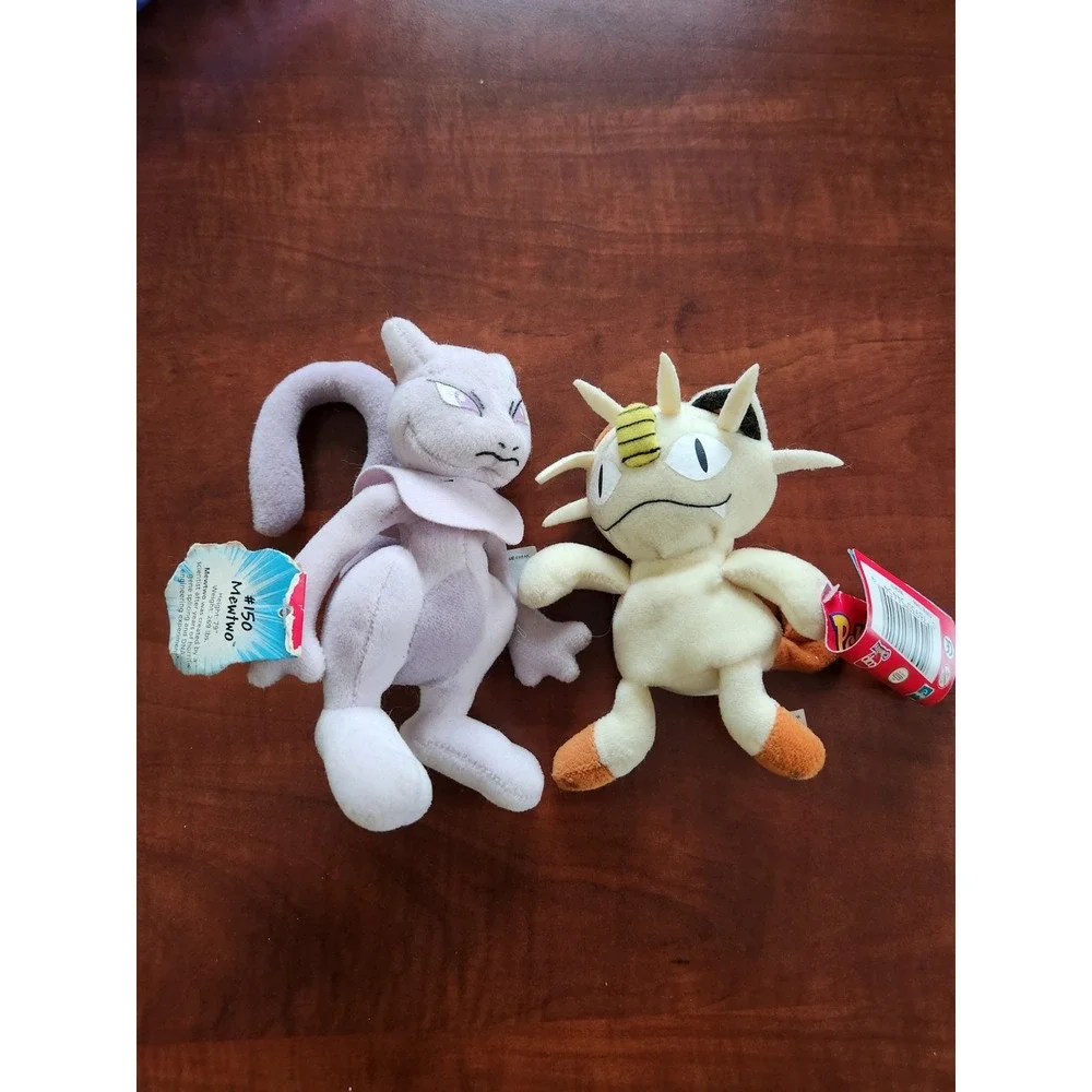 VINTAGE 6-Inch Mewtwo & Meowth Bean Bag Plush 1998 Pokemon Hasbro Nintendo